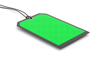 Green blank tag label mockup isolated on white backgroundの写真素材