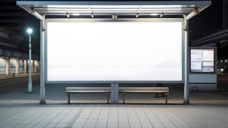 Empty billboard at night in an urban setting. Perfect for advertising.の写真素材