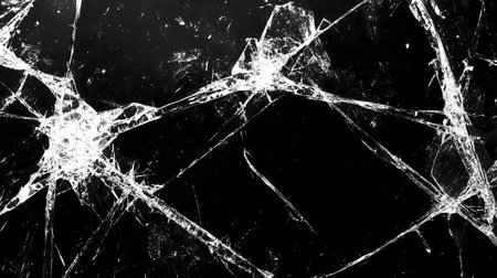 Abstract black and white image of shattered glass creating a striking texture.