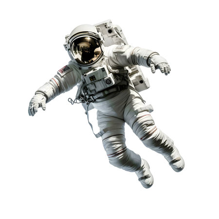 An astronaut floats in the vast expansion of space, showing the wonder and challenges of space exploration.の写真素材