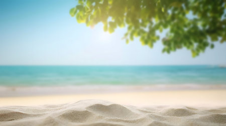 Peaceful beach scene, soft sand, and tranquil ocean. Summer vibes.の写真素材