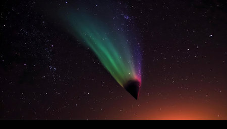 Stunning aurora borealis over a mountain peak at night. Breathtaking celestial displayの写真素材