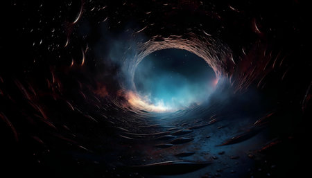 A digital artwork depicting a cosmic cave with a nebula in the background.