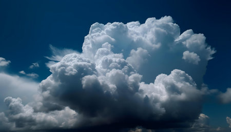 Stunning image of immense cumulus clouds dominating the sky. A dramatic and awe-inspiring sight.