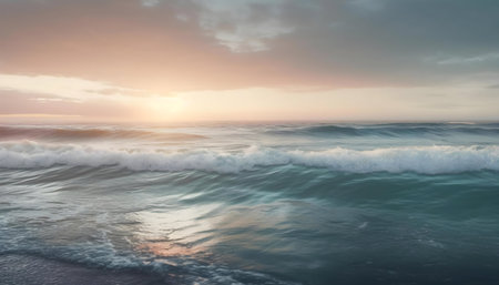 Peaceful ocean waves at sunset. Beautiful coastal scene.