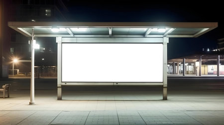 Empty billboard at night, perfect for advertising. Urban setting.の写真素材
