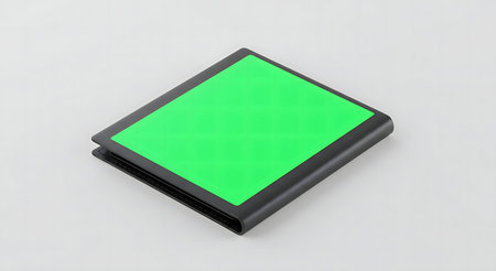 Close-up view of a black book with a bright green cover against a plain background.の写真素材