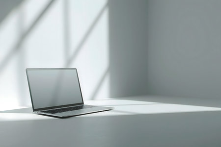 Modern laptop on white background. Minimalist design, clean aesthetic.の写真素材