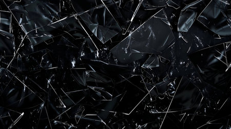 Abstract image of shattered glass. Dark, intense, and chaotic texture.の写真素材