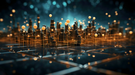 Abstract digital city. Glowing networkの写真素材