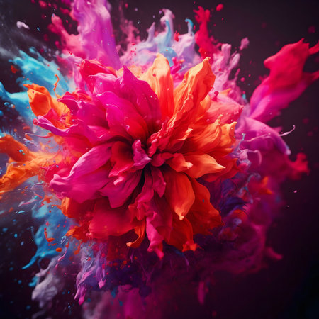 A mesmerizing explosion of vibrant colors forming a flower-like structure.の写真素材