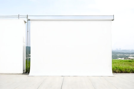 A pristine white backdrop against a serene landscape. Minimalist and clean.の写真素材