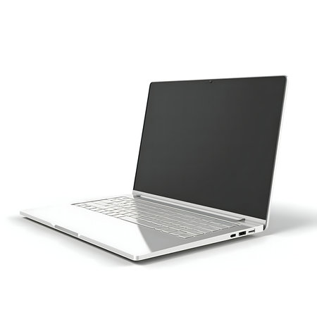 Laptop isolated on white background. 3d render. Computer generated image.の写真素材