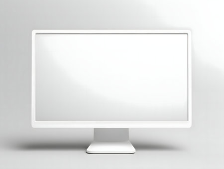A clean white computer monitor on a plain white background.の写真素材