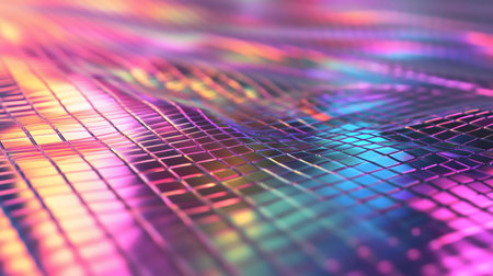 Close-up view of an abstract iridescent mosaic with a dynamic and vibrant texture.の写真素材