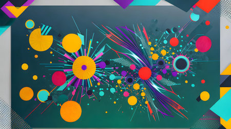 Dynamic abstract artwork featuring vibrant colors and geometric shapes. An explosion of energy and creativity.の写真素材