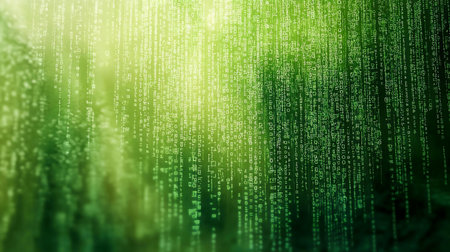 Abstract green digital rain background. Matrix code falling. Digital art.の写真素材