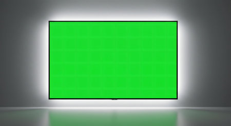 A modern green screen TV in a studio setting.の写真素材