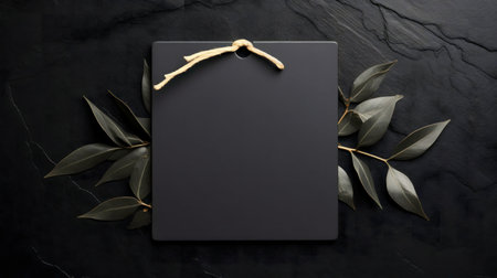 Dark slate cutting board mockup with elegant greenery. Perfect for product display.の写真素材
