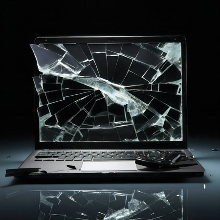 A shattered laptop screen. Digital despair.