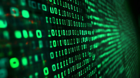 Green digital binary code background. Abstract data stream.