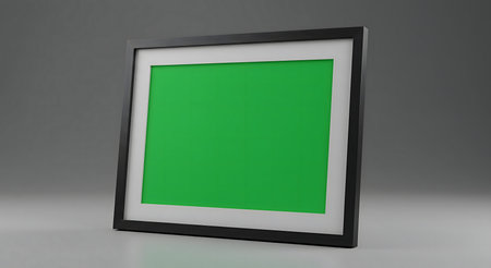 A clean and modern 3D rendering of a black frame with a green screen inside. Perfect for design...