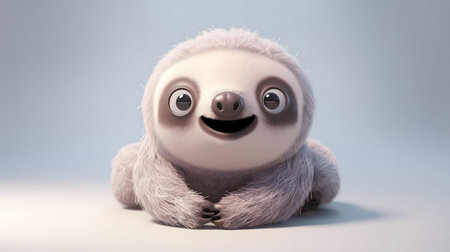 A cheerful 3D rendered sloth. Smiling, fluffy, and adorable.の写真素材