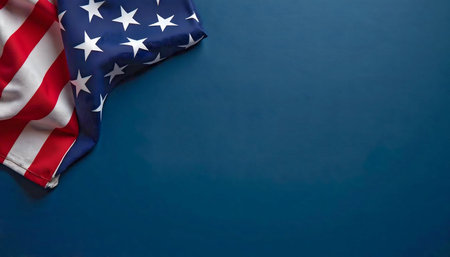 Image of American flag on a blue background. Perfect for patriotic celebrations.の写真素材