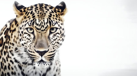 Stunning close-up of a leopard's intense gaze. Wild beauty and power captured in this image.の写真素材