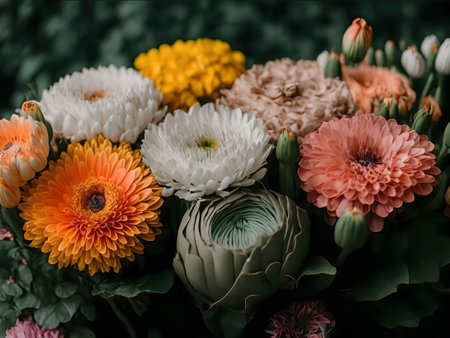 A close-up shot of a colorful and vibrant flower bouquet.の写真素材