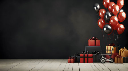 Black Friday sale concept with gifts and balloonsの写真素材