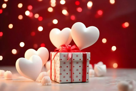 A gift box decorated with hearts, perfect for Valentine's Day.の写真素材