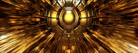 A dazzling abstract digital art piece depicting a golden futuristic tunnel, rich in detail and texture.の写真素材
