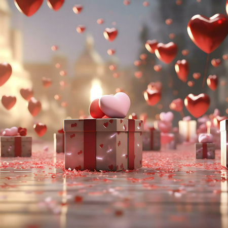 A romantic scene of a gift box adorned with hearts, symbolizing Valentine's Day.の写真素材