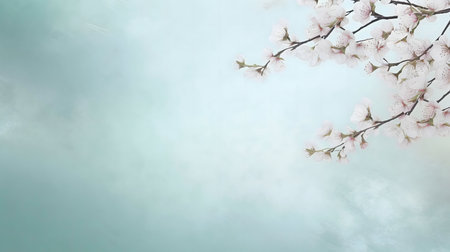 Pastel spring blossoms, delicate cherry branches against a soft sky.の写真素材