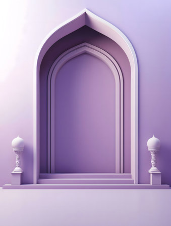 Serene minimalist archway design. Lavender hues and clean lines.の写真素材