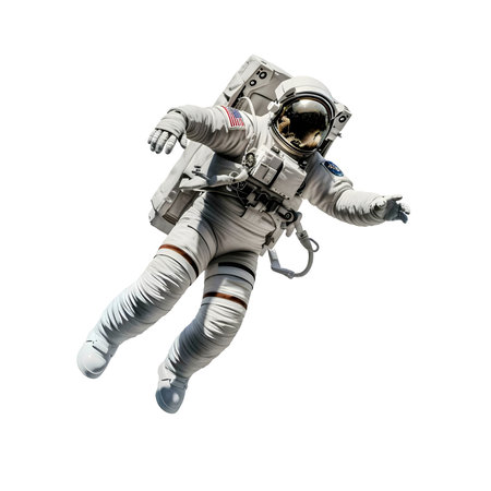 An astronaut floats in space, showing the wonder and risk of space exploration.の写真素材