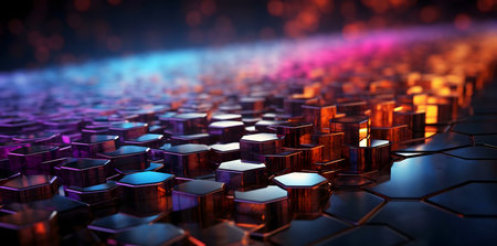 Vibrant digital art featuring a mesmerizing abstract hexagonal structure.