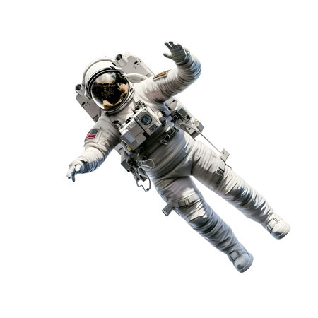 An astronaut floats serenely in the vast expansion of space, showcasing the wonder and awe of space exploration.の写真素材