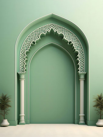 Green Islamic archway interior. Elegant designの写真素材