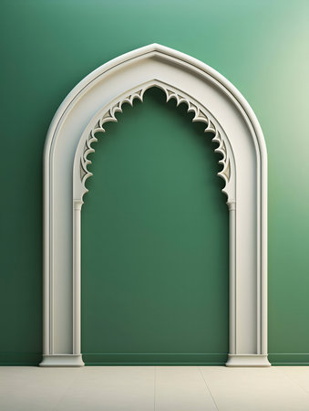 3D rendering of an elegant archway against a green wall. Interior design concept.の写真素材