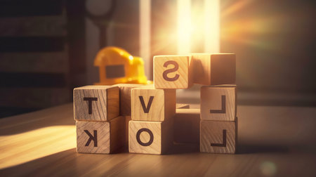 Wooden blocks spelling out \の写真素材