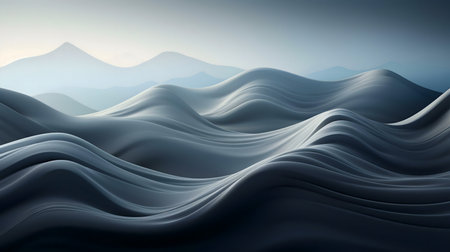 Abstract art depicting serene flowing hills and distant mountains. Peaceful and calm.の写真素材