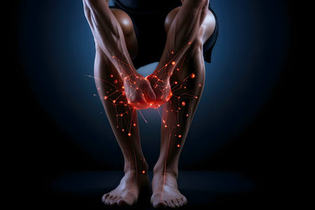 Illustration of leg pain, showing red glowing lines indicating nerve damage or inflammation.
