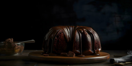 A rich, dark chocolate cake, generously drizzled with decadent chocolate ganache. A tempting treat for any chocolate lover.の写真素材
