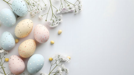Pastel-colored Easter eggs decorated with flowers. A festive spring scene.の写真素材