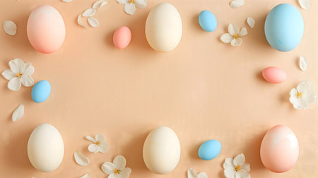 Pastel colored eggs and delicate spring blossoms create a beautiful Easter frame.