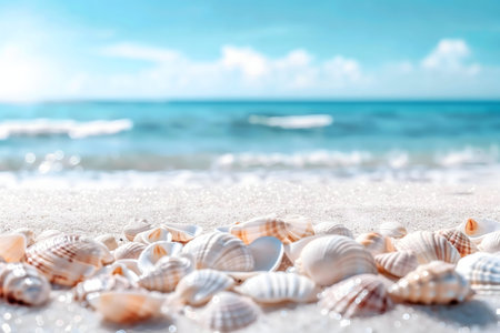Seashells on the beach, summer vacation concept.の写真素材