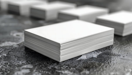 Close-up of a stack of blank business cards, ready for your design.の写真素材
