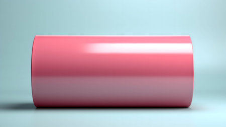 A simple image of a pink cylinder on a light blue background. Minimalist 3D render.の写真素材